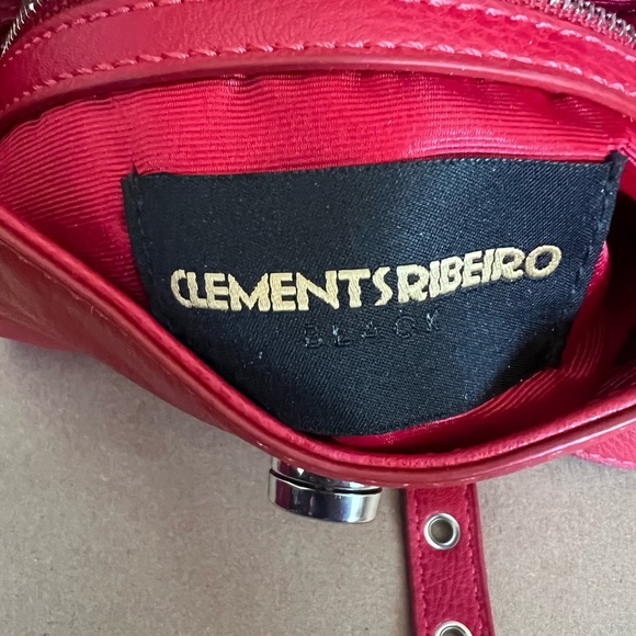 Clements Ribeiro Red Genuine Pebbled Leather Silver Hardware Crossbody Bag - Picture 10 of 11